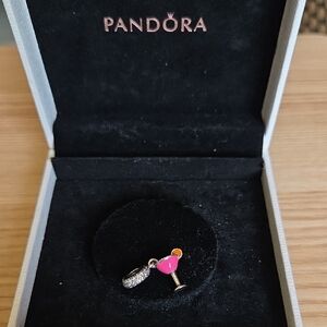 Pandora Fruity Cocktail Pink & Orange Dangle Charm In Sterling Silver & Clear Cz